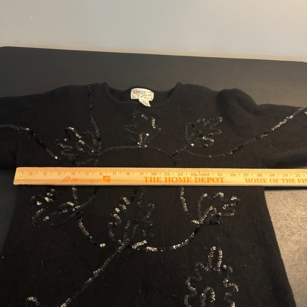 Reference Point by Dray Lambswool Black Floral Sequence 90's Sweater Womens LG‎ - Picture 6 of 8